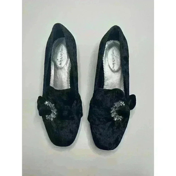 COPY - ComfortView 7.5 Black Crushed Velvet & Rhinestone Loafers - Picture 3 of 7
